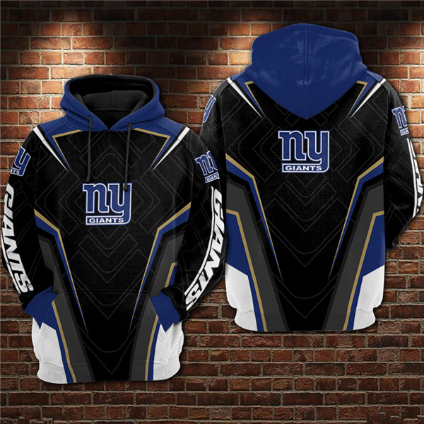 Men's New York Giants Black/Blue 3D All Over Print Pullover Hoodie - Click Image to Close